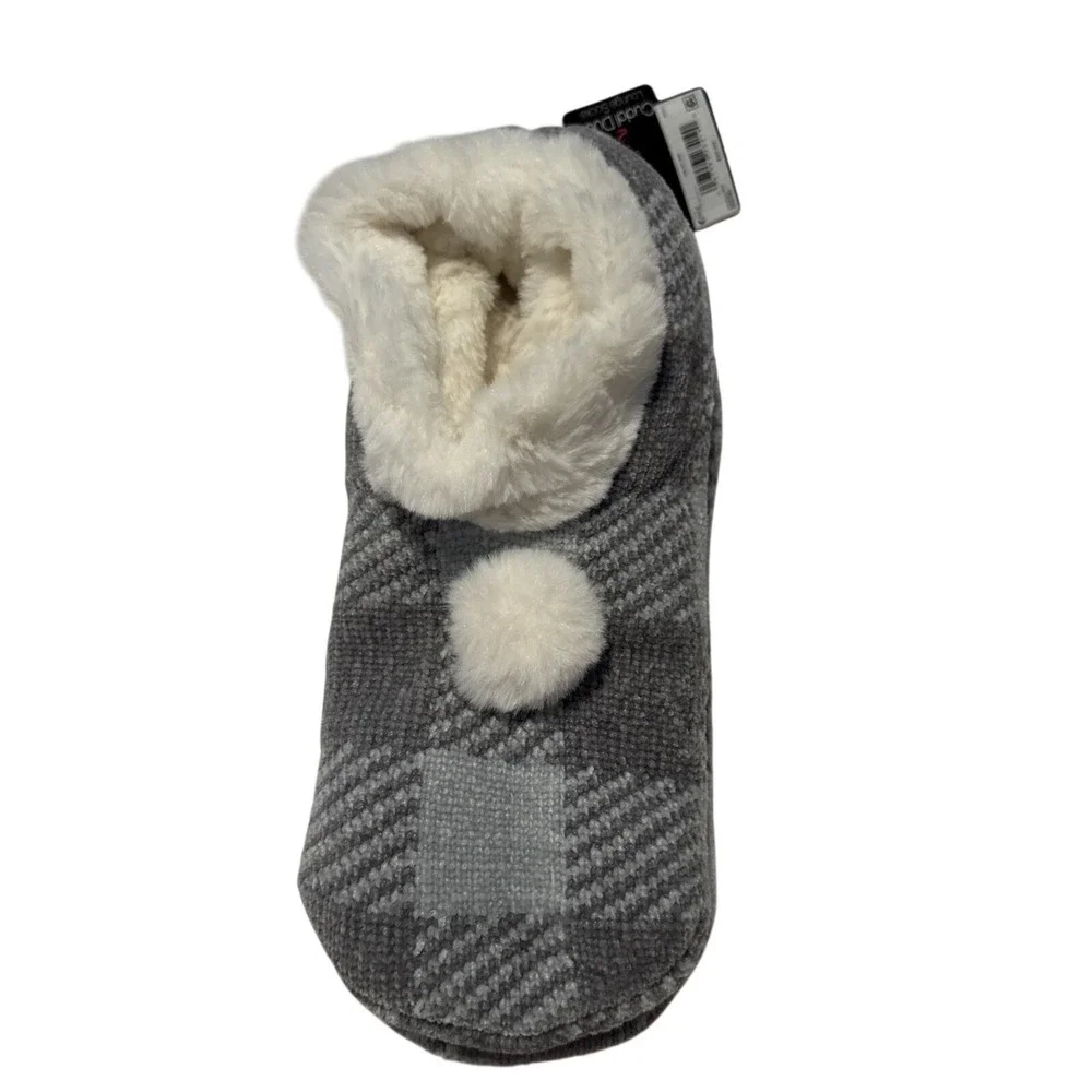 Cuddl Duds Sherpa Lined Lounge Socks - GRAY Color Block- New with Tags Grips‎